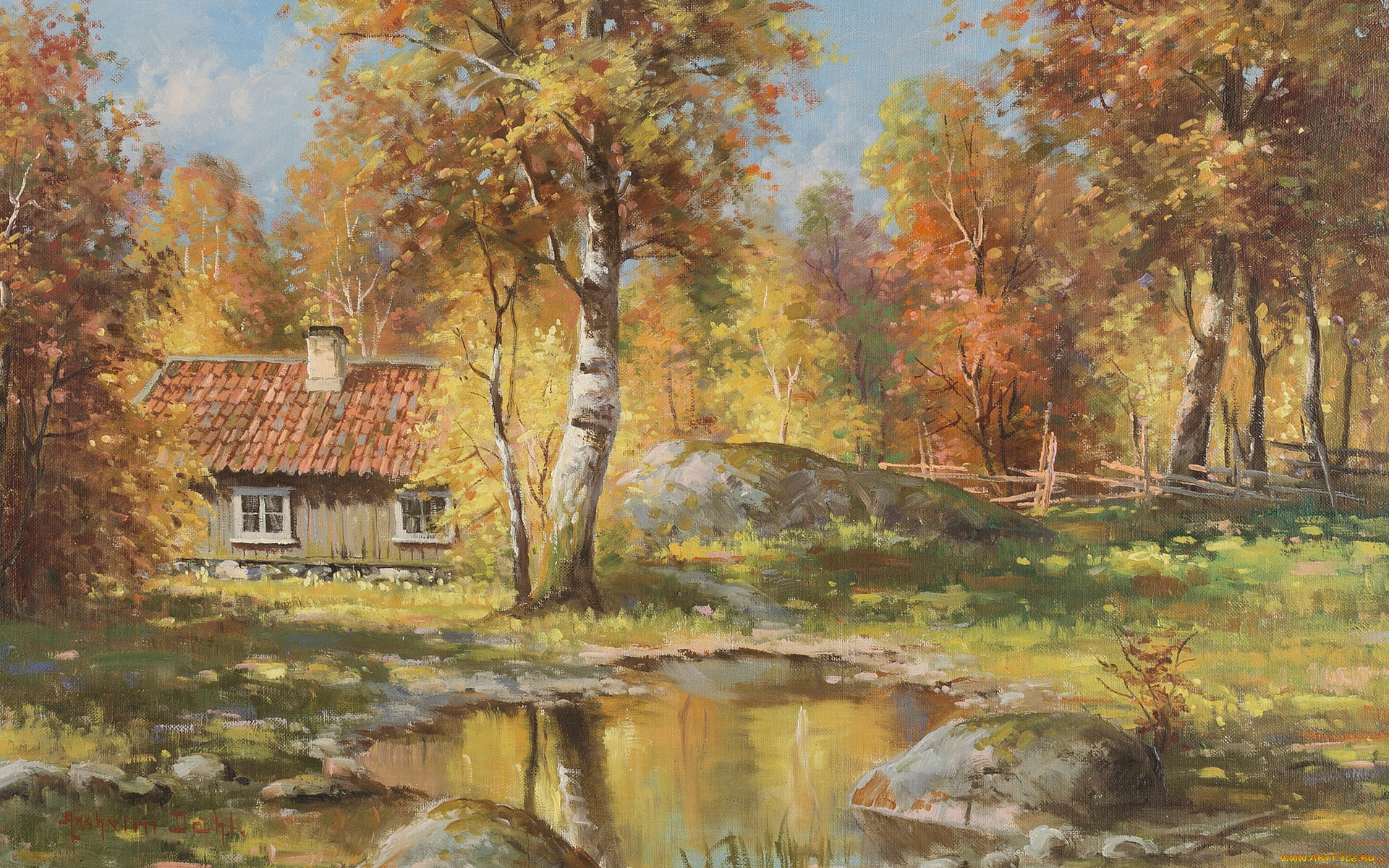 , , swedish, painter, , , anshelm, dahl, , , autumn, landscape, , 